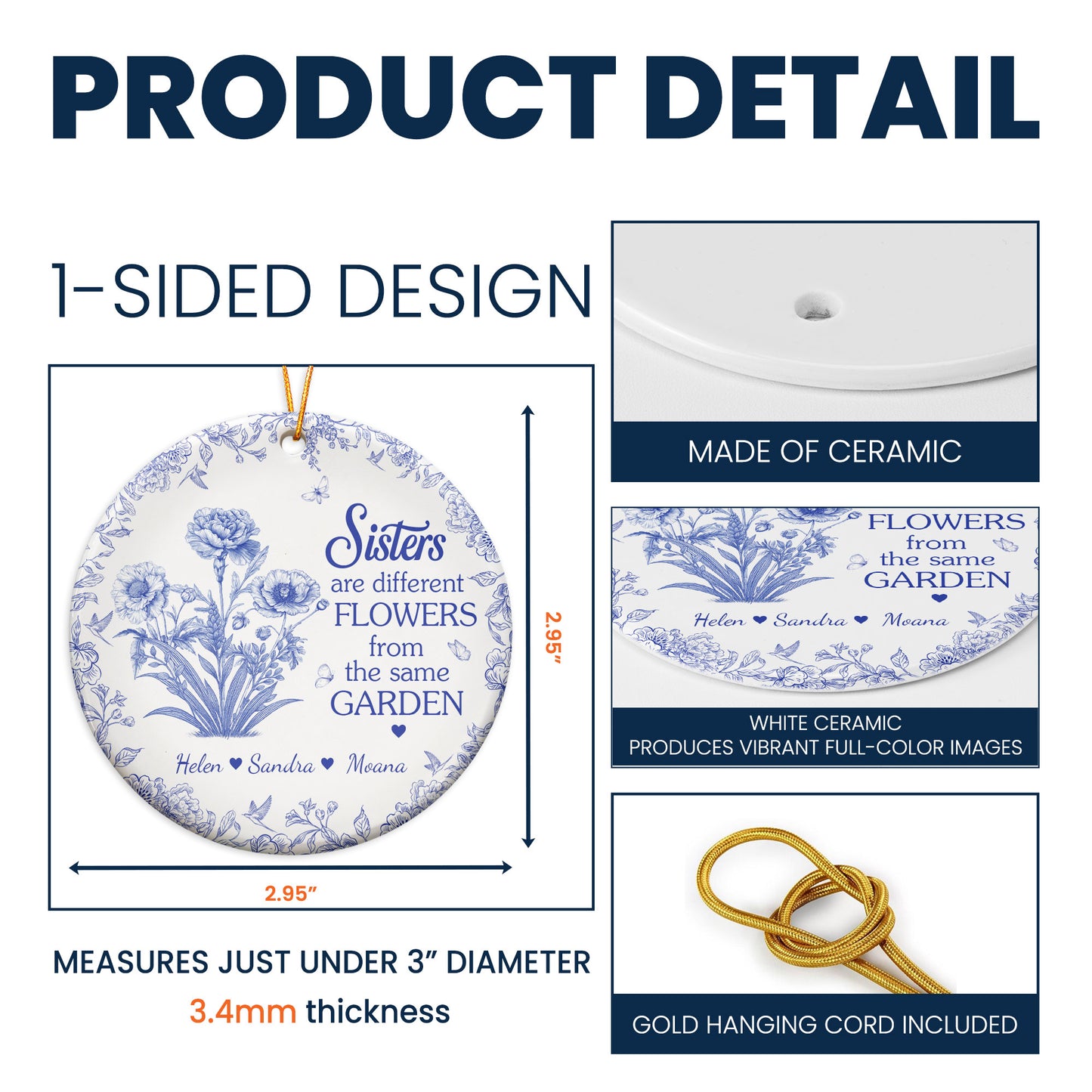 Different Flowers From Same Garden - Personalized Ceramic Ornament