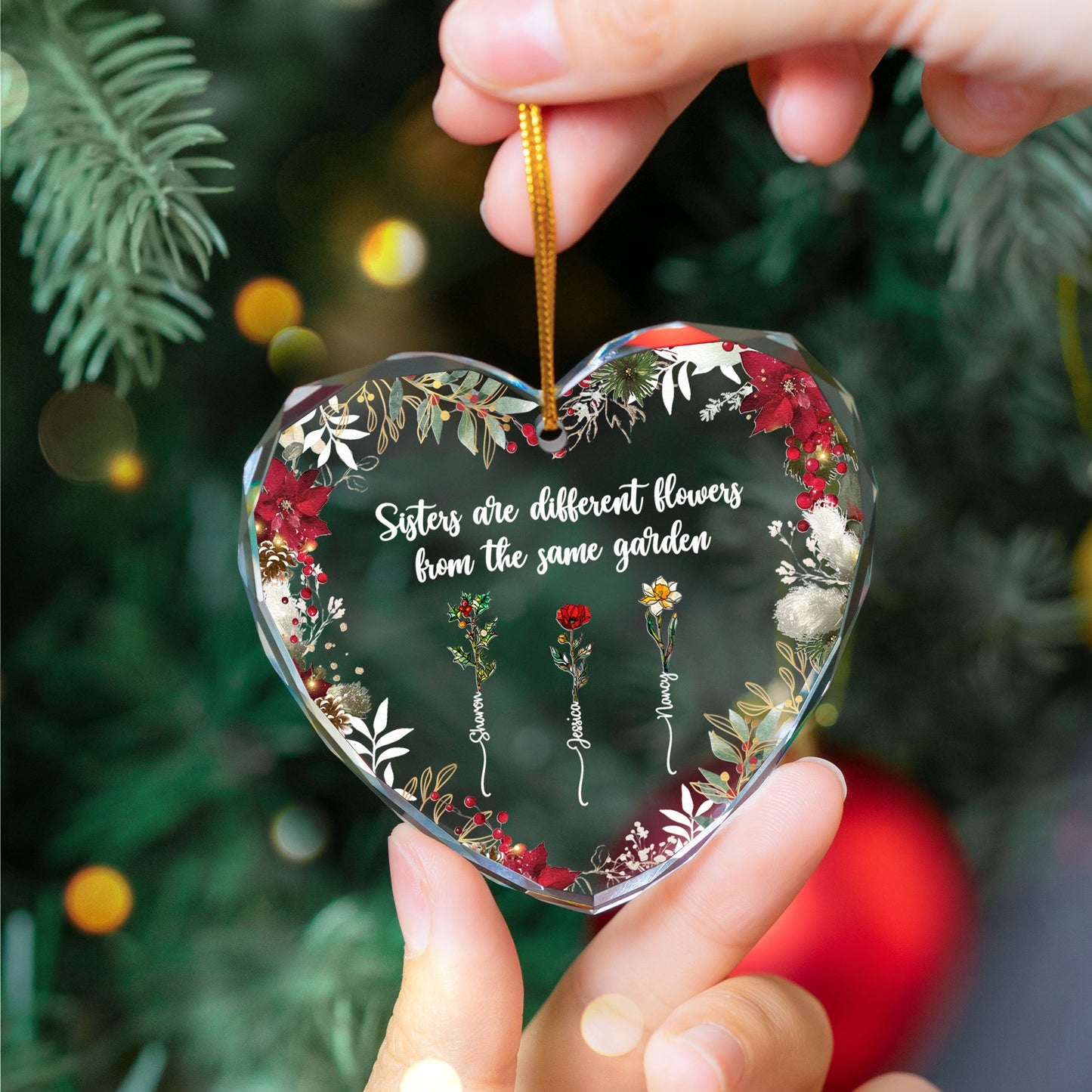 Different Flowers From Same Garden - Personalized Heart Glass Ornament