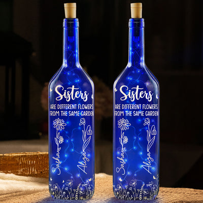 Different Flowers In Same Garden - Personalized Blue Bottle Lamp