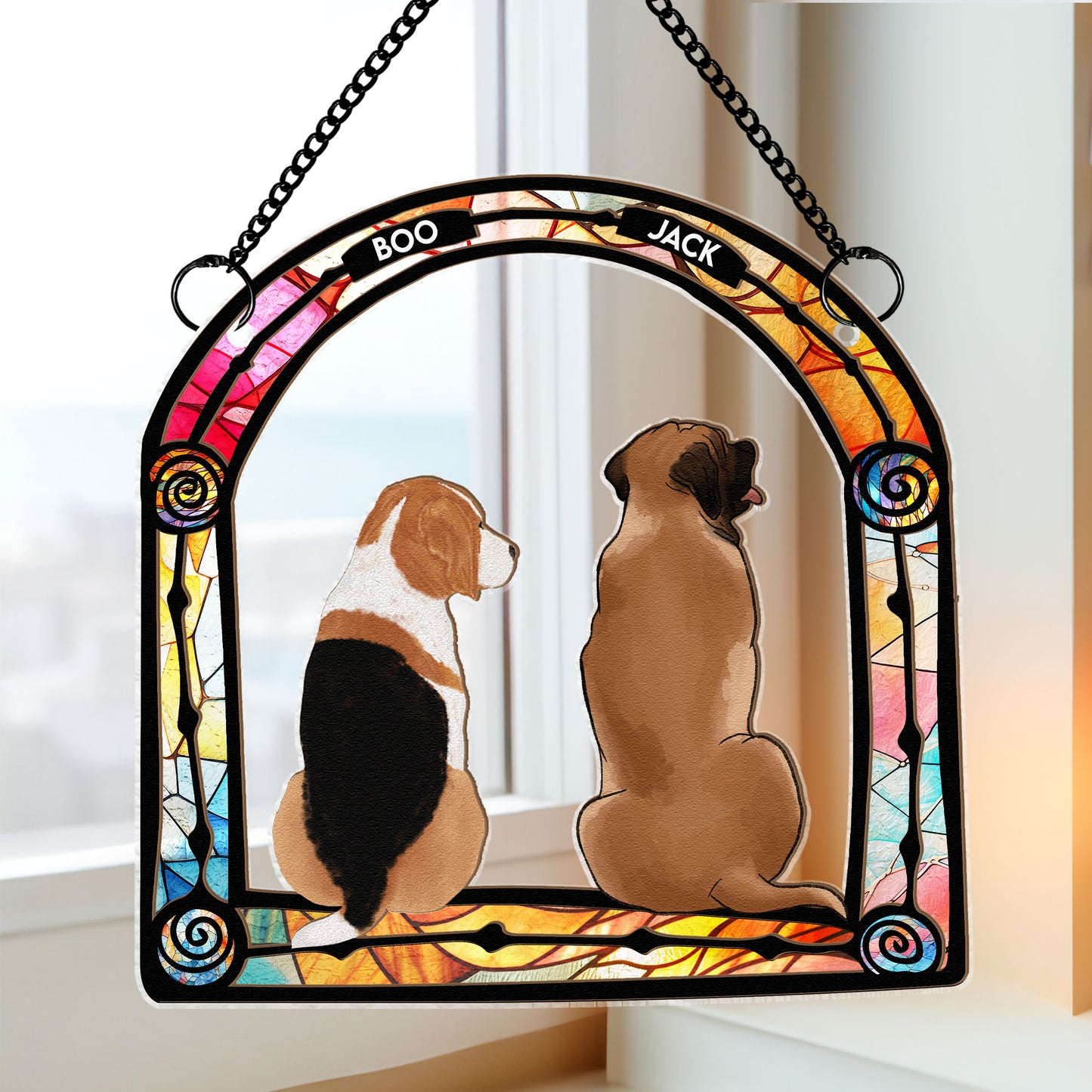 Dog At The Window Frame - Personalized Window Hanging Suncatcher Ornament