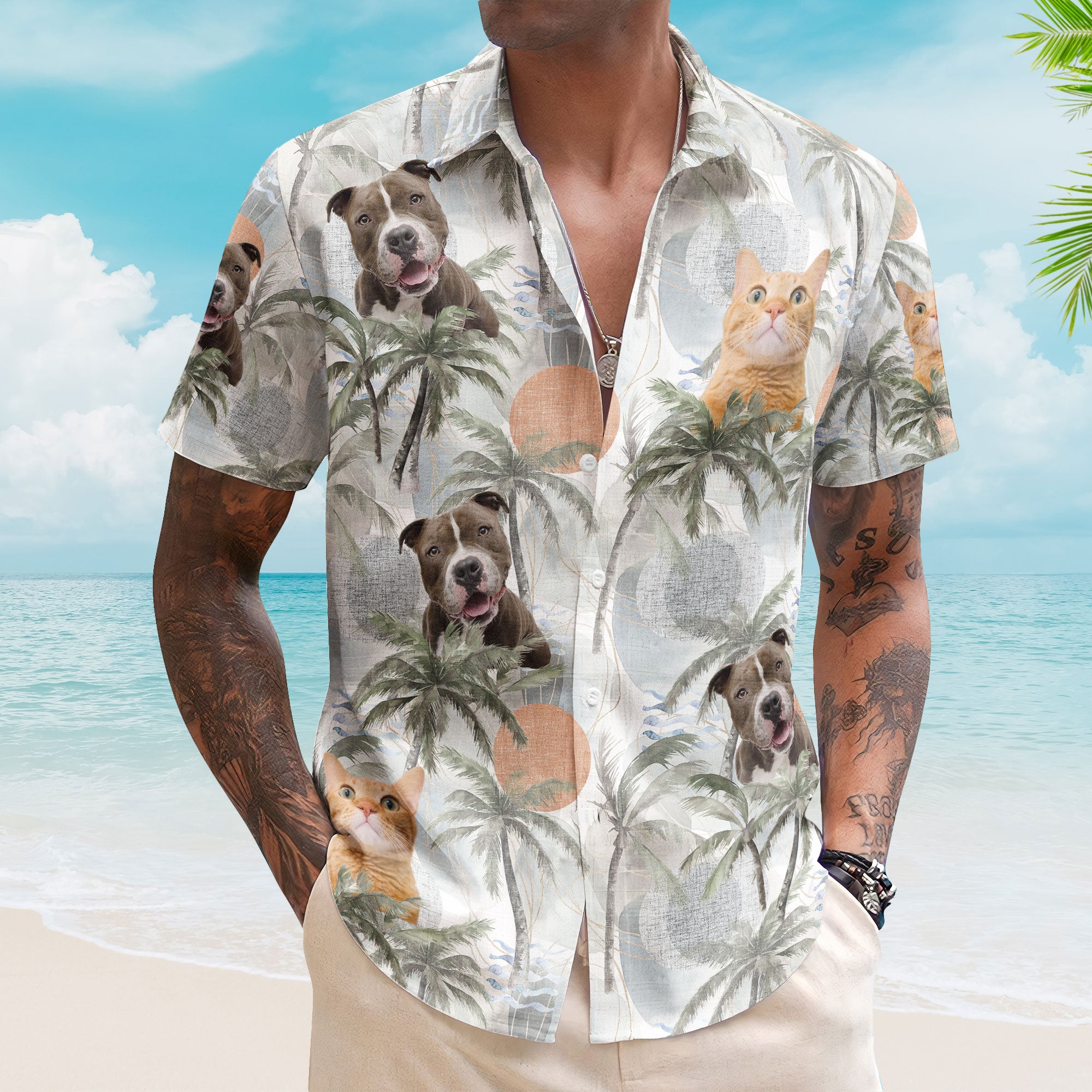 Dog Cat Tropical Style - Personalized Photo Hawaiian Shirt