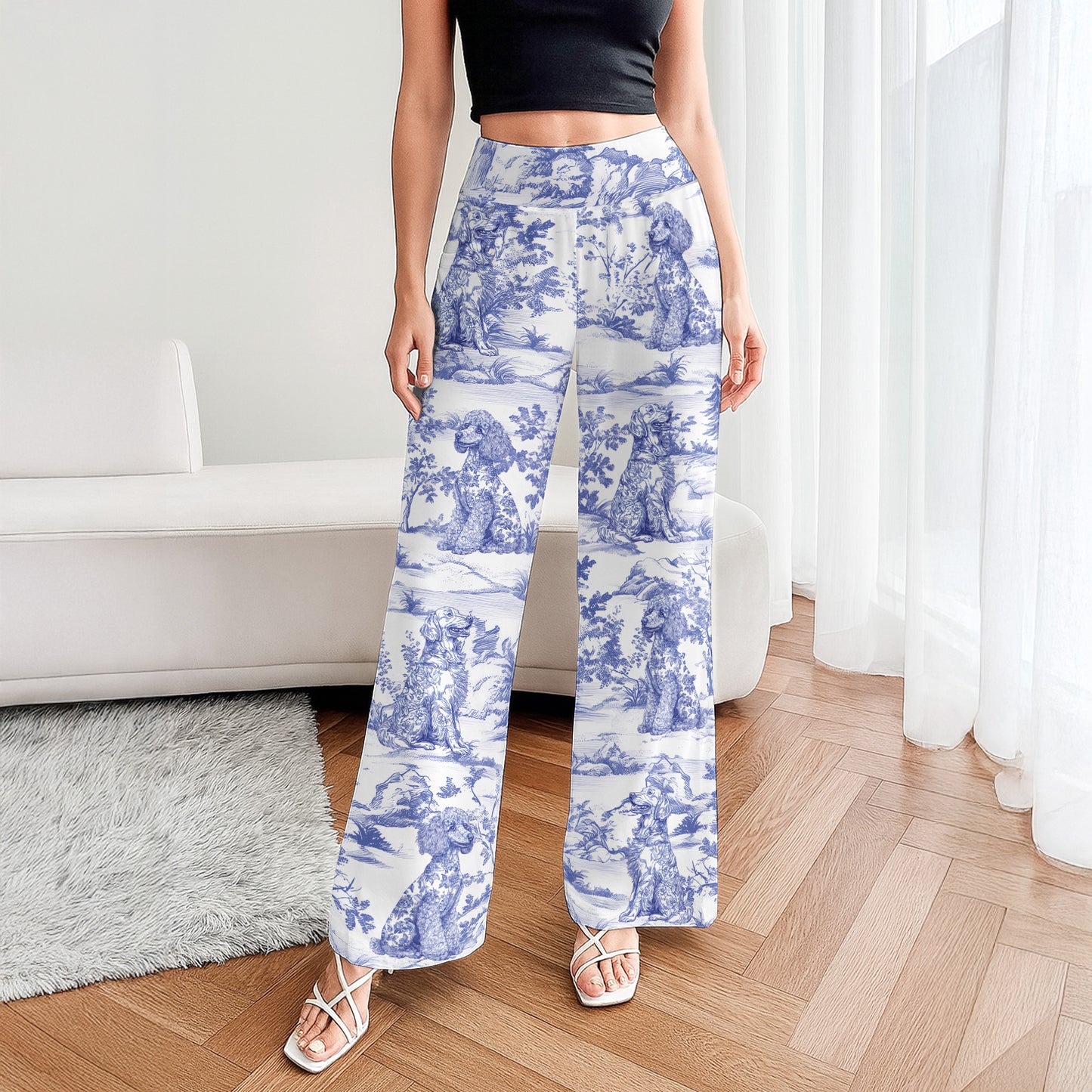 Dog Custom Breeds Toile De Jouy French Style - Personalized Wide Leg Pants
