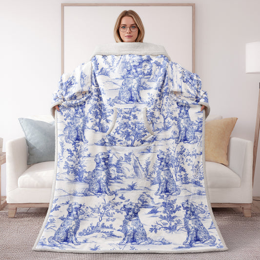 Dog Custom Breeds Toile De Jouy Style - Personalized Wearable Blanket With Sleeves