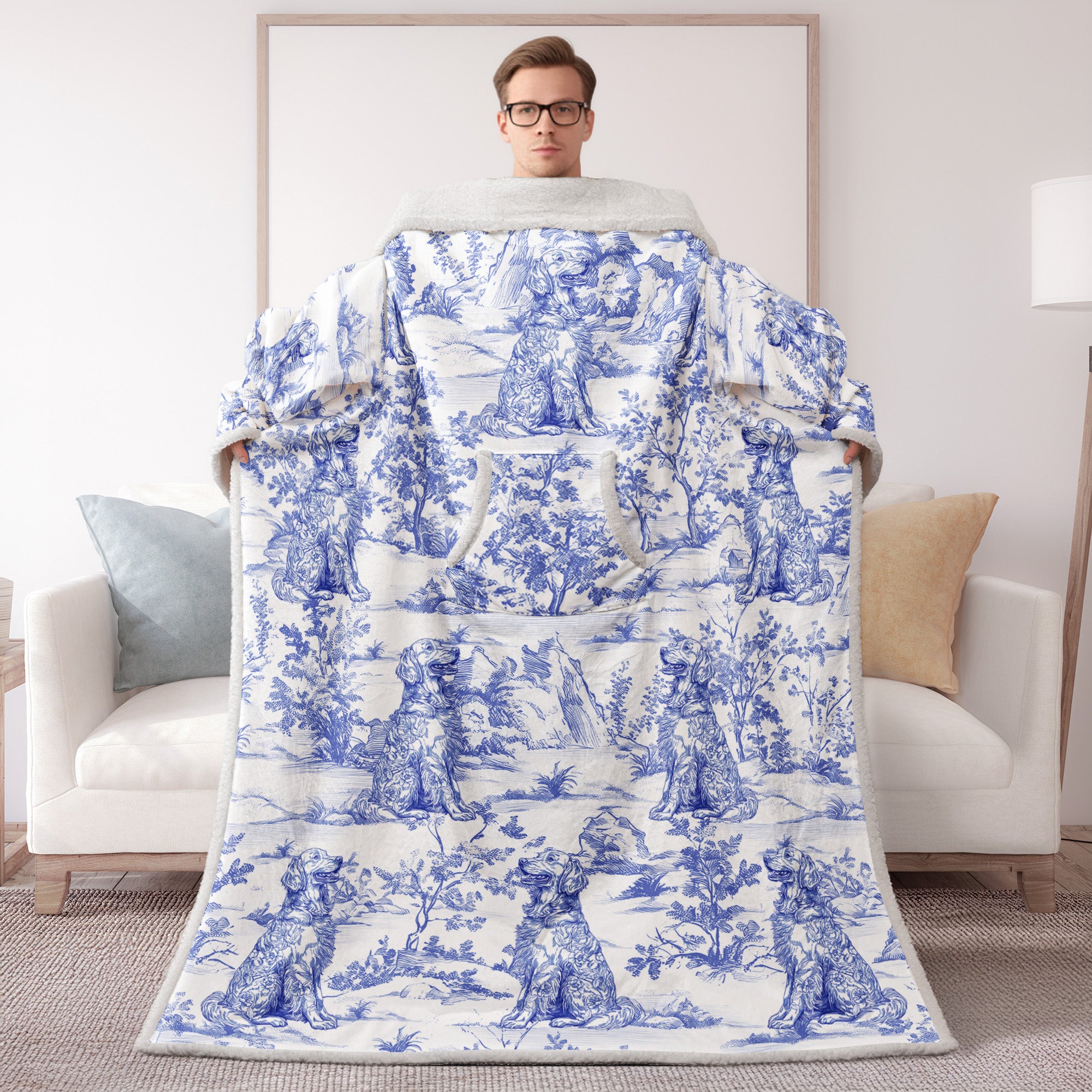 Dog Custom Breeds Toile De Jouy Style - Personalized Wearable Blanket With Sleeves