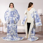 Dog Custom Breeds Toile De Jouy Style - Personalized Wearable Blanket With Sleeves
