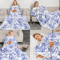 Dog Custom Breeds Toile De Jouy Style - Personalized Wearable Blanket With Sleeves