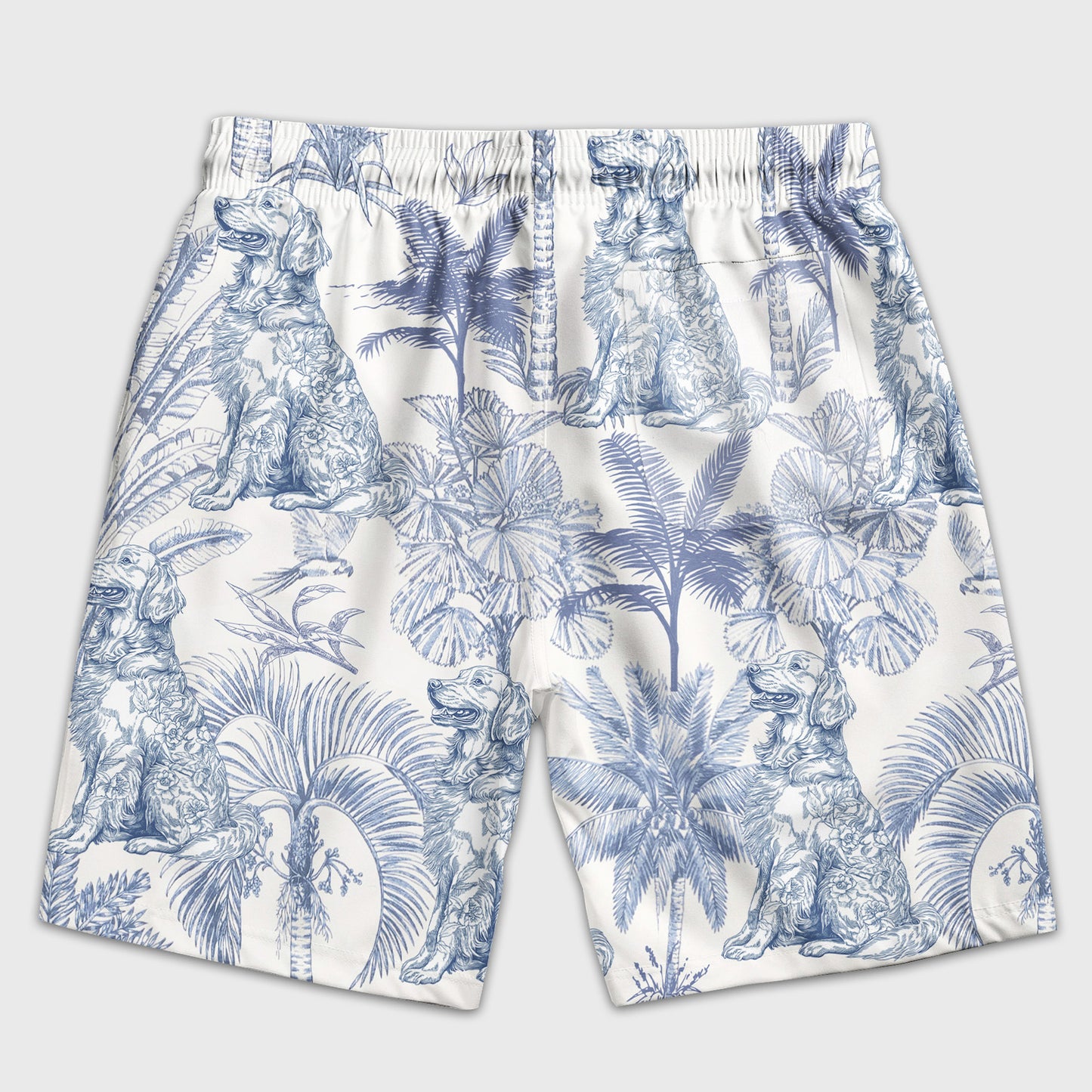 Dog Custom Toile De Jouy French Style Chinoiserie - Personalized Men's Beach Shorts