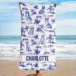 Dog Floral Toile De Jouy Chinoiserie French - Personalized Quick-Dry Beach Towel
