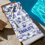 Dog Floral Toile De Jouy Chinoiserie French - Personalized Quick-Dry Beach Towel
