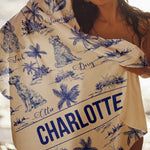 Dog Floral Toile De Jouy Chinoiserie French - Personalized Quick-Dry Beach Towel