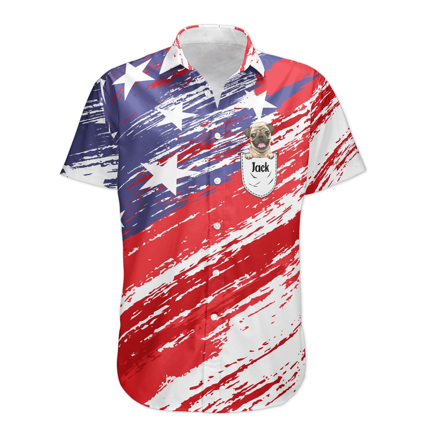 Dog In Pocket American Flag Patriotic - Personalized Hawaiian Shirt