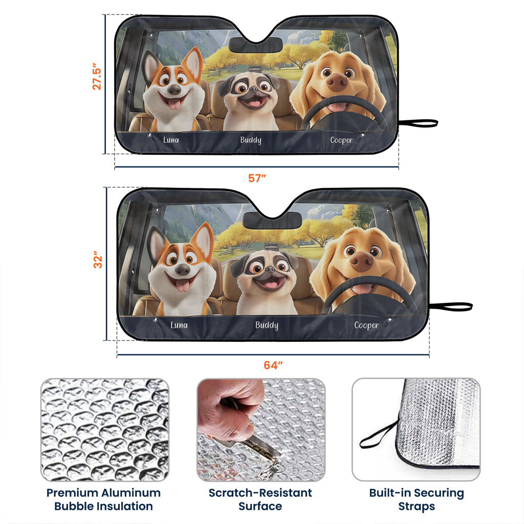 Dog In The Car Funny - Personalized Car Sun Shade