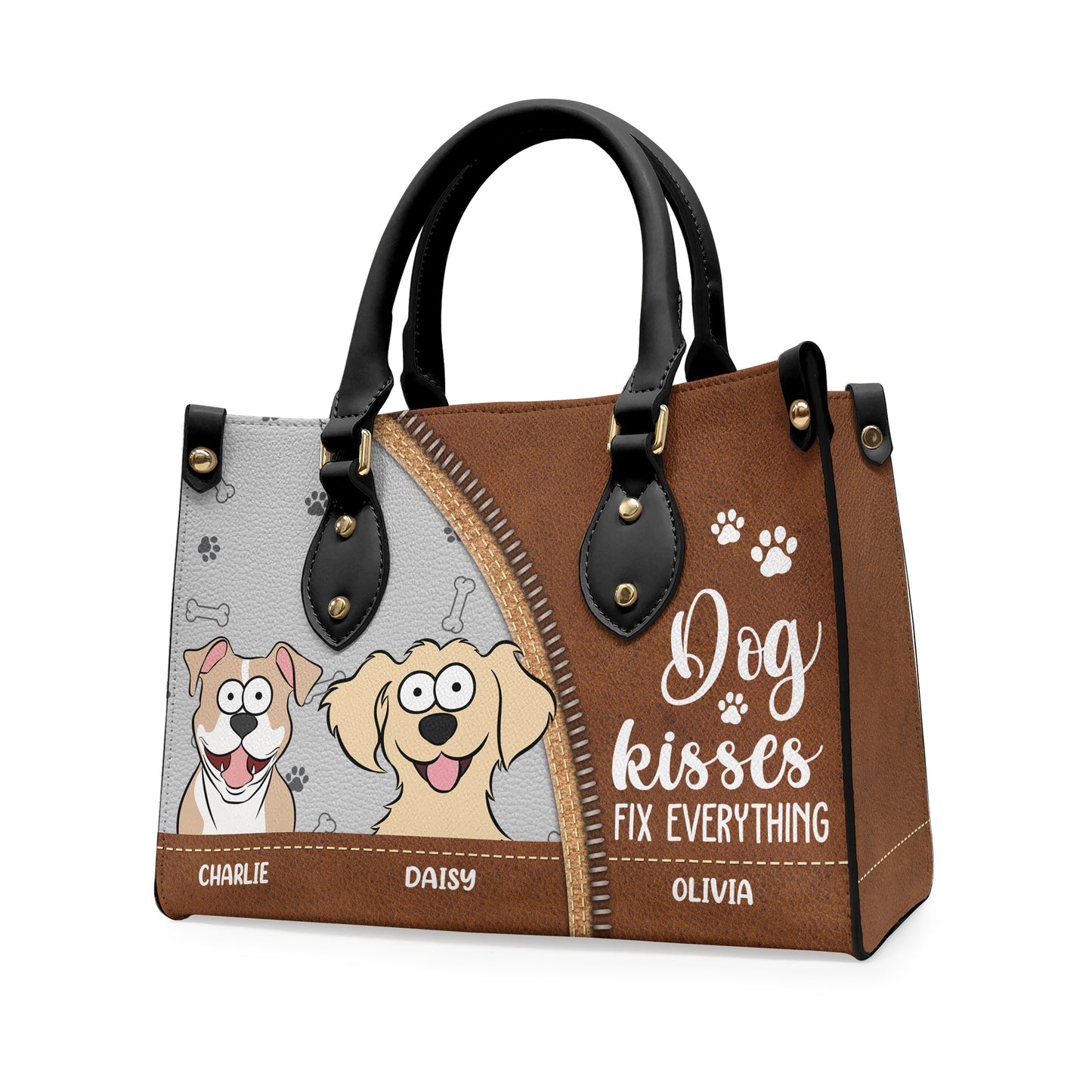 Dog Kisses Fix Everything  - Personalized Leather Bag