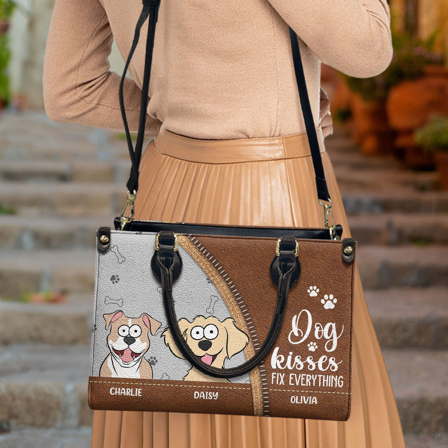 Dog Kisses Fix Everything  - Personalized Leather Bag