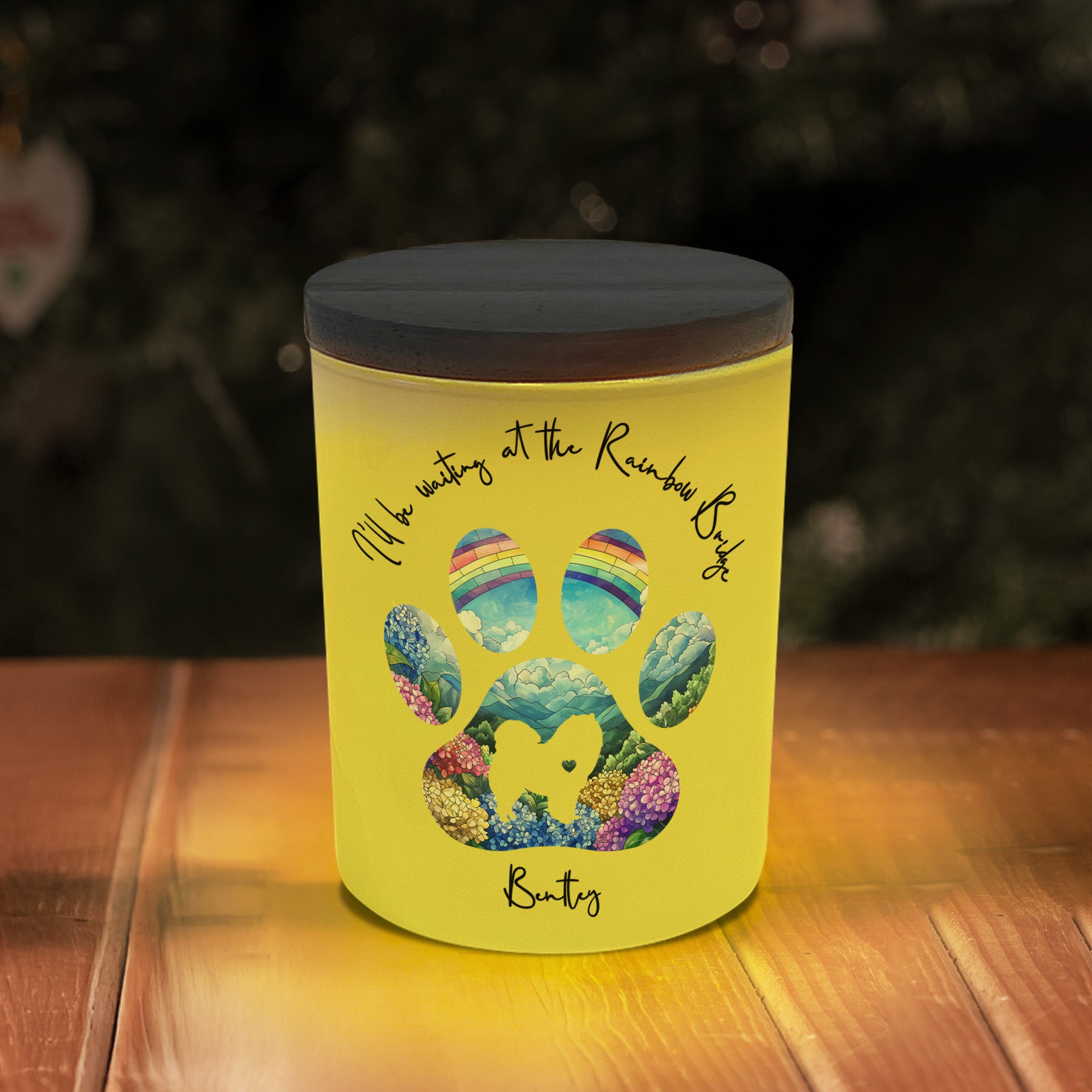 Dog Loss I'll Be Waiting At The Rainbow Bridge - Personalized LED Tea Light Holder