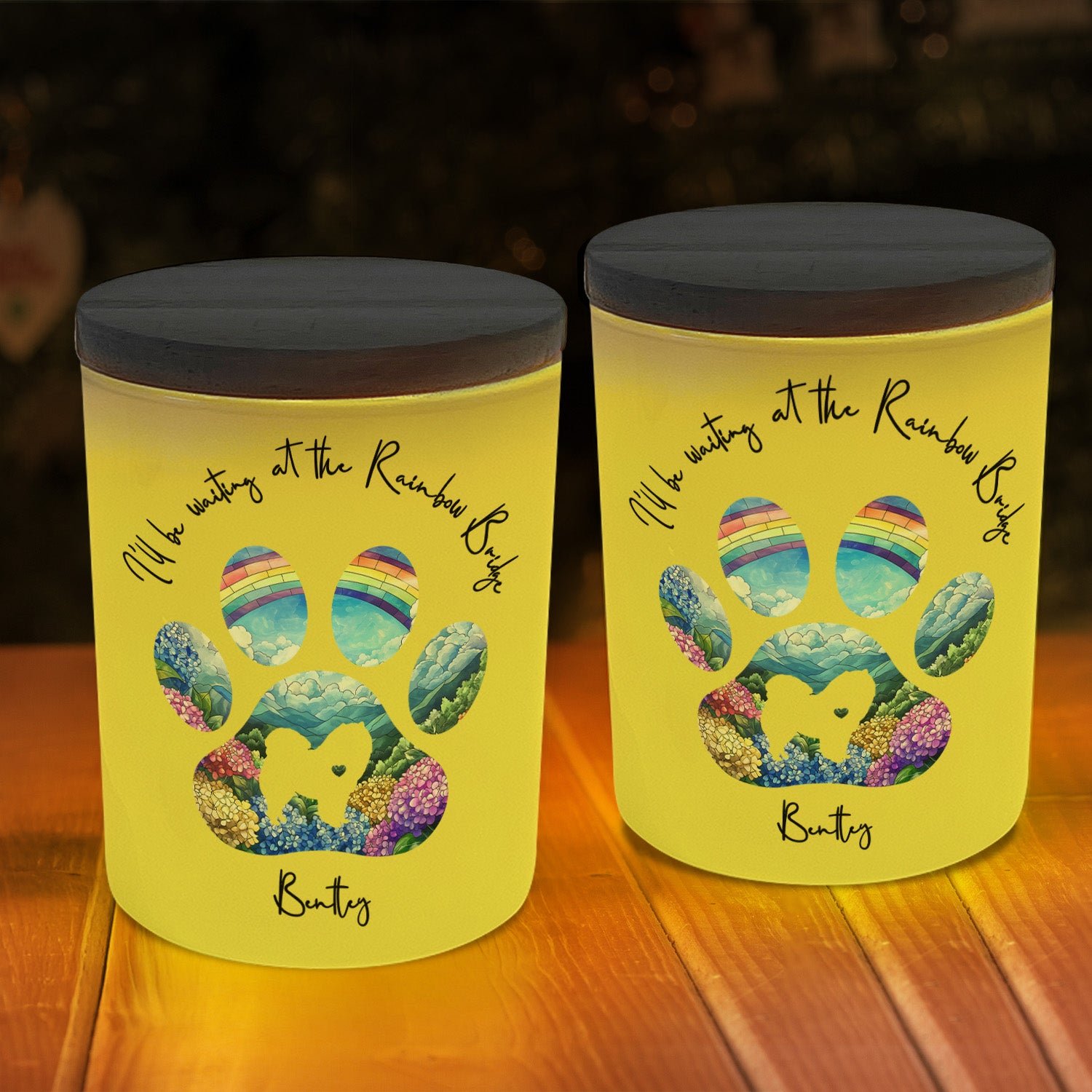 Dog Loss I'll Be Waiting At The Rainbow Bridge - Personalized LED Tea Light Holder