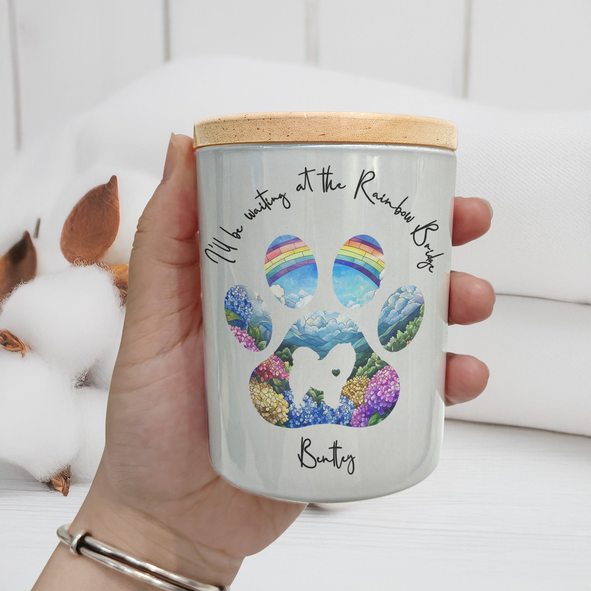 Dog Loss I'll Be Waiting At The Rainbow Bridge - Personalized LED Tea Light Holder