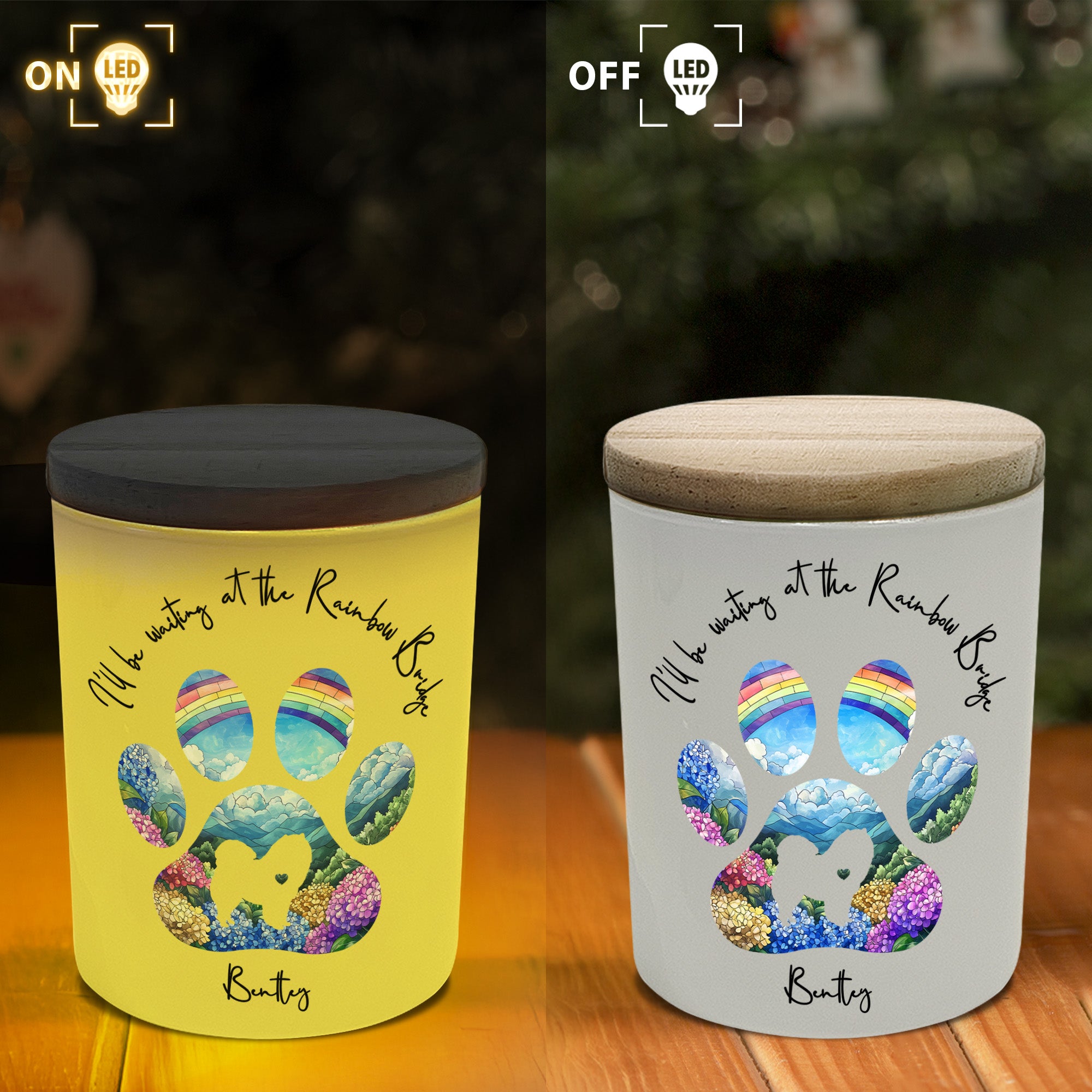 Dog Loss I'll Be Waiting At The Rainbow Bridge - Personalized LED Tea Light Holder