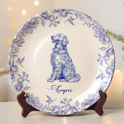 Dog Lover Custom Gift Chinoiserie Toile De Jouy Style - Personalized Ceramic Plate