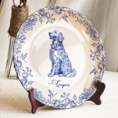 Dog Lover Custom Gift Chinoiserie Toile De Jouy Style - Personalized Ceramic Plate