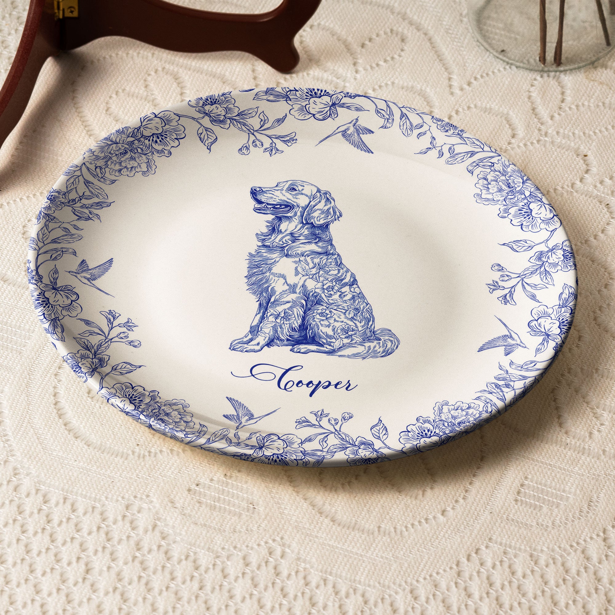 Dog Lover Custom Gift Chinoiserie Toile De Jouy Style - Personalized Ceramic Plate