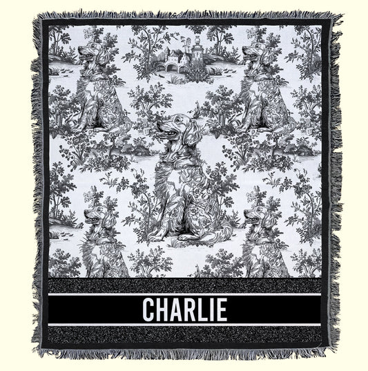 Dog Lover Custom Gift Toile De Jouy French Chinoiserie - Personalized Woven Blanket