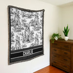 Dog Lover Custom Gift Toile De Jouy French Chinoiserie - Personalized Woven Blanket