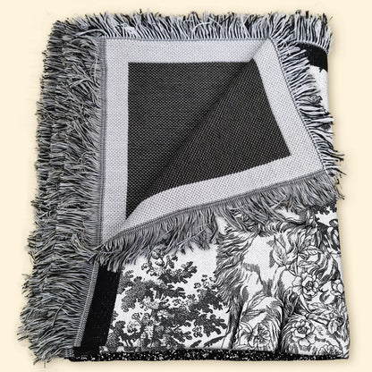 Dog Lover Custom Gift Toile De Jouy French Chinoiserie - Personalized Woven Blanket