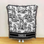 Dog Lover Custom Gift Toile De Jouy French Chinoiserie - Personalized Woven Blanket