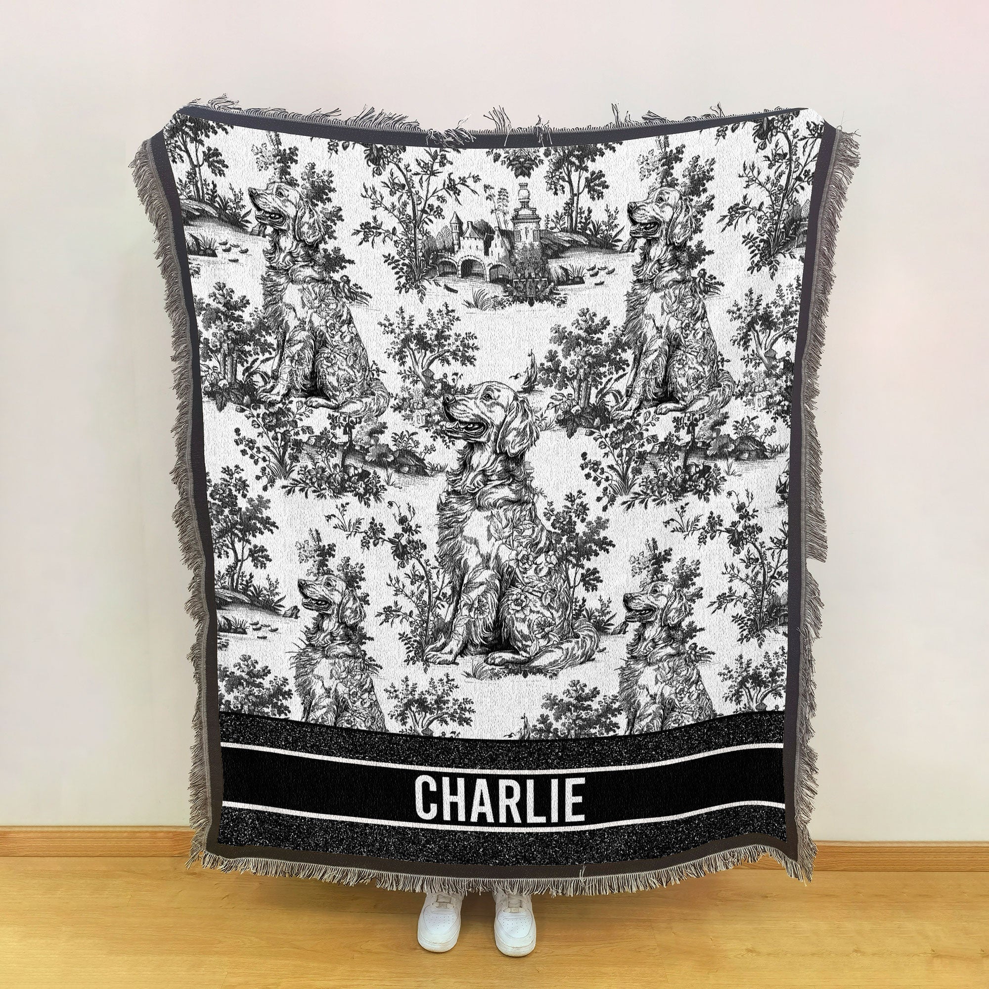Dog Lover Custom Gift Toile De Jouy French Chinoiserie - Personalized Woven Blanket