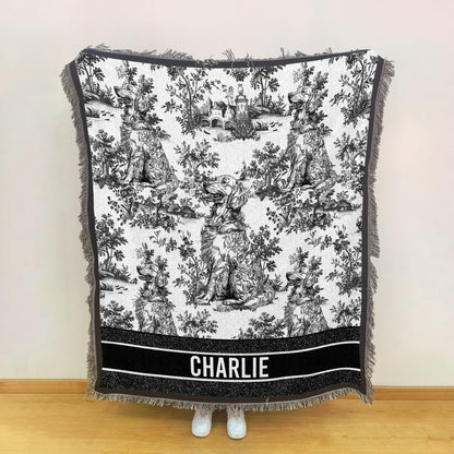 Dog Lover Custom Gift Toile De Jouy French Chinoiserie - Personalized Woven Blanket