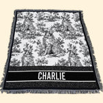 Dog Lover Custom Gift Toile De Jouy French Chinoiserie - Personalized Woven Blanket