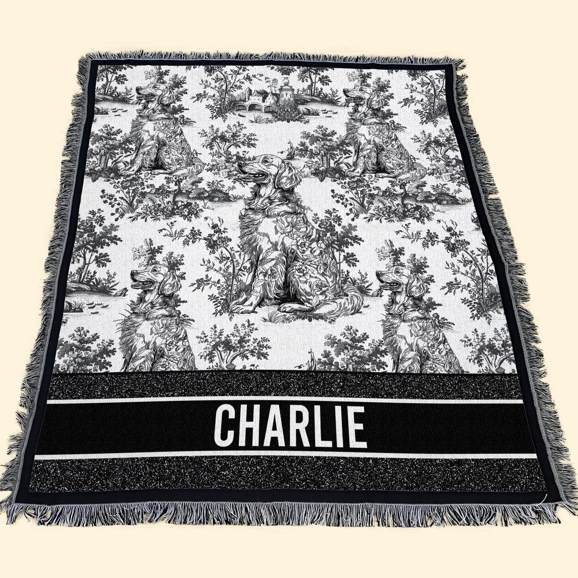 Dog Lover Custom Gift Toile De Jouy French Chinoiserie - Personalized Woven Blanket