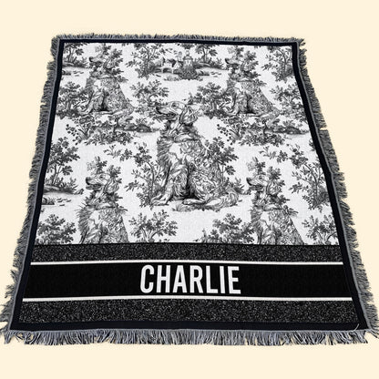 Dog Lover Custom Gift Toile De Jouy French Chinoiserie - Personalized Woven Blanket