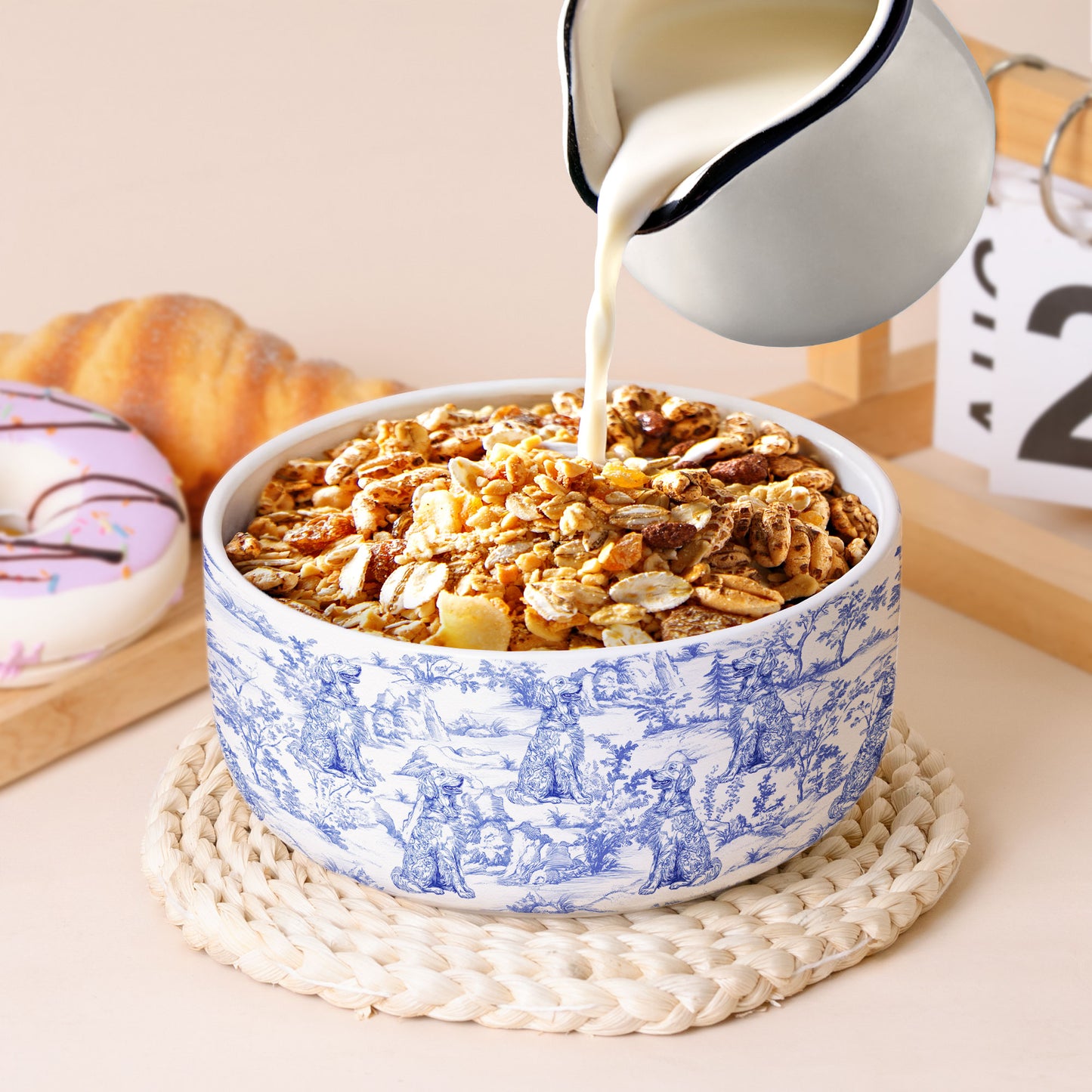 Dog Lover Custom Gift - Toile De Jouy Style - Personalized Ceramic Bowl