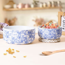 Dog Lover Custom Gift - Toile De Jouy Style - Personalized Ceramic Bowl