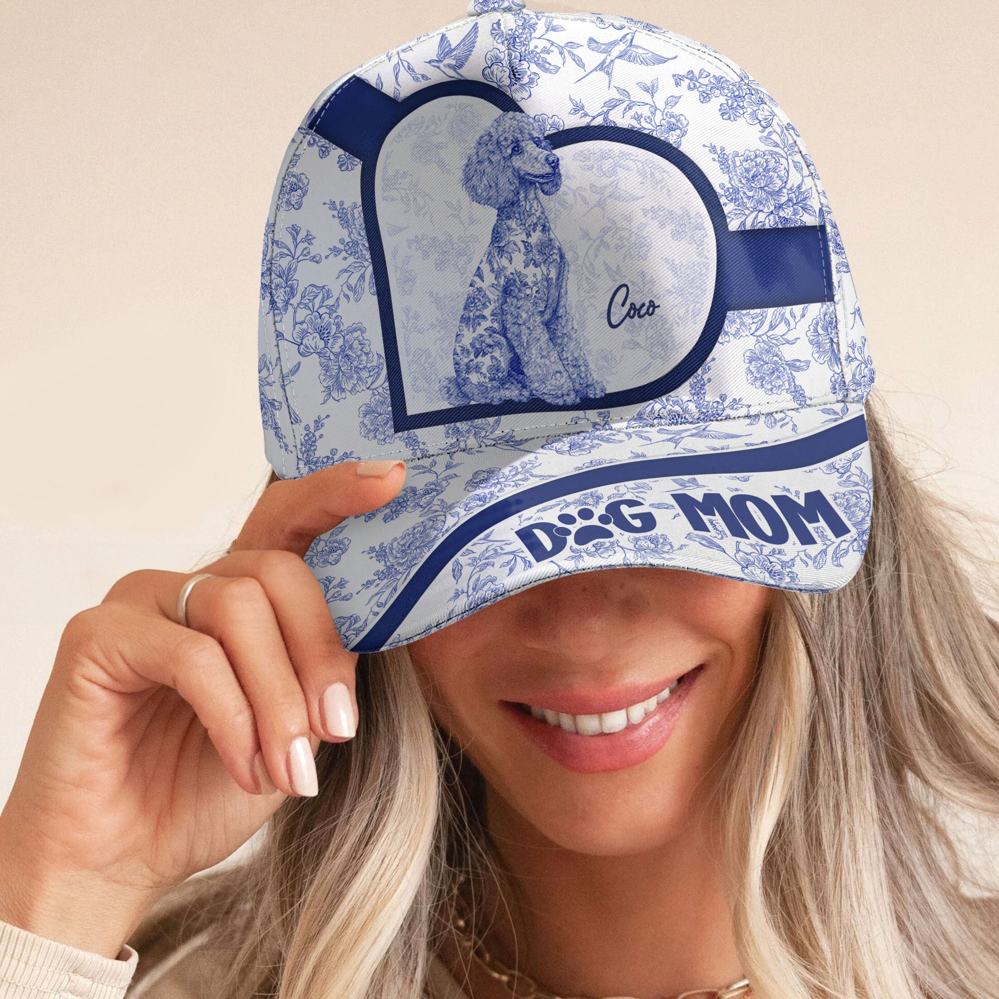 Dog Lover Floral Toile De Jouy Chinoiserie French Style - Personalized Classic Cap