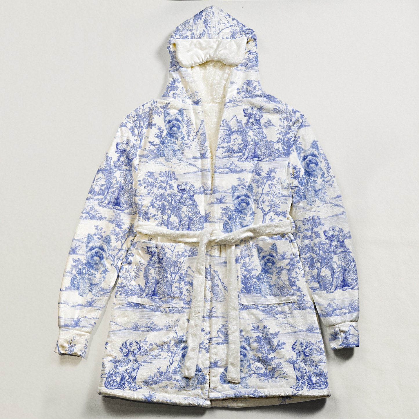 Dog Lover Gift Toile De Jouy Floral French Style Dog Mom - Personalized Hooded Robe