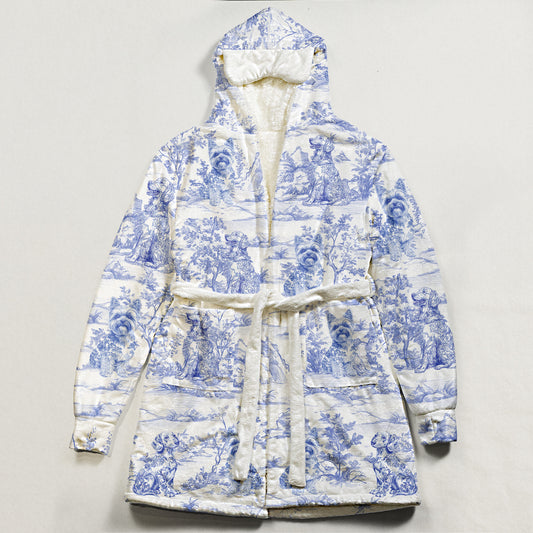 Dog Lover Gift Toile De Jouy Floral French Style Dog Mom - Personalized Hooded Robe