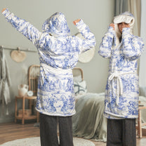 Dog Lover Gift Toile De Jouy Floral French Style Dog Mom - Personalized Hooded Robe