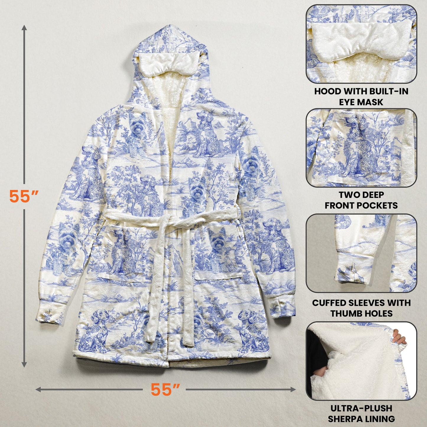 Dog Lover Gift Toile De Jouy Floral French Style Dog Mom - Personalized Hooded Robe