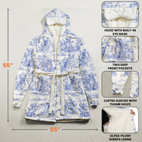 Dog Lover Gift Toile De Jouy Floral French Style Dog Mom - Personalized Hooded Robe