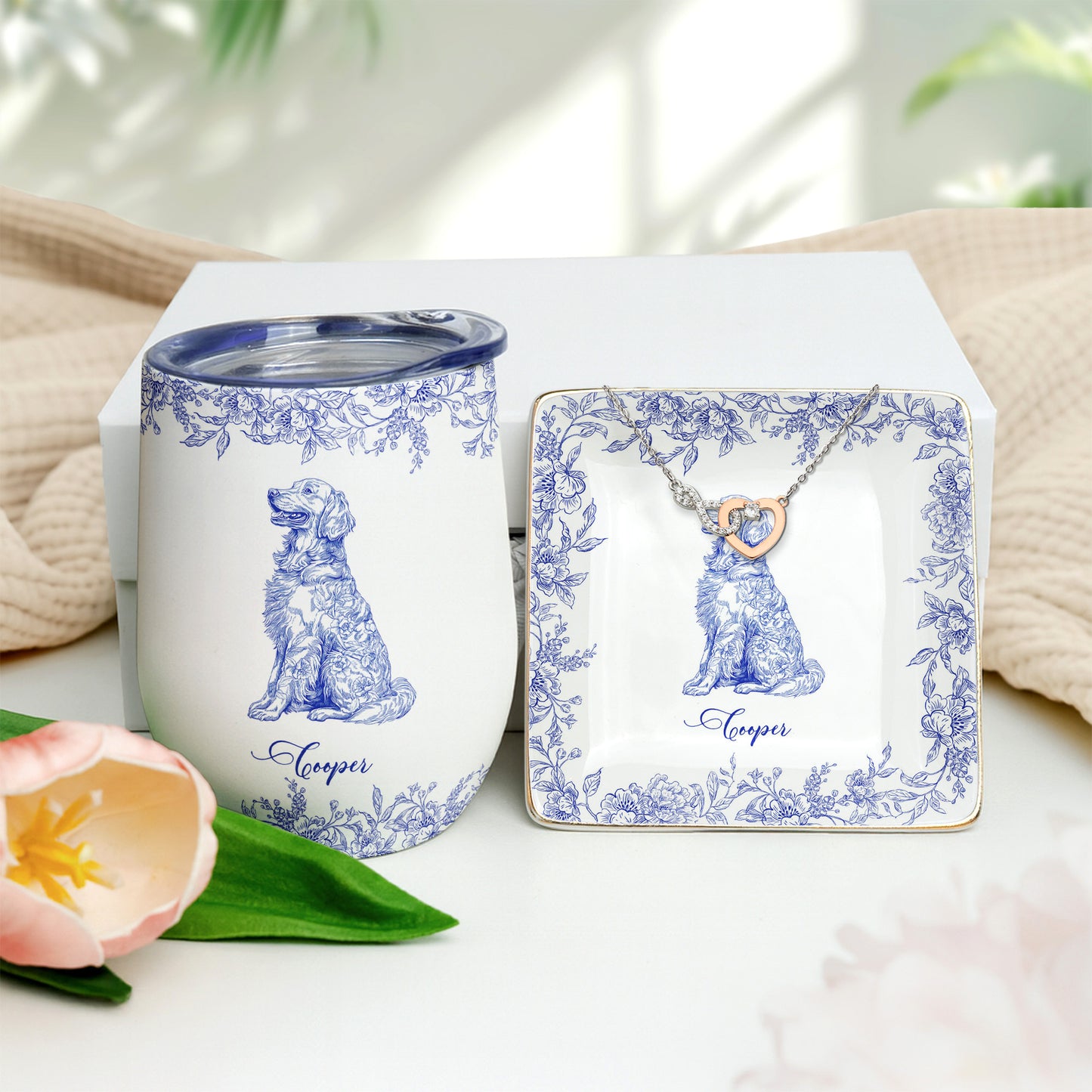 Dog Lover Gift Toile De Jouy French Style - Gift Box Set