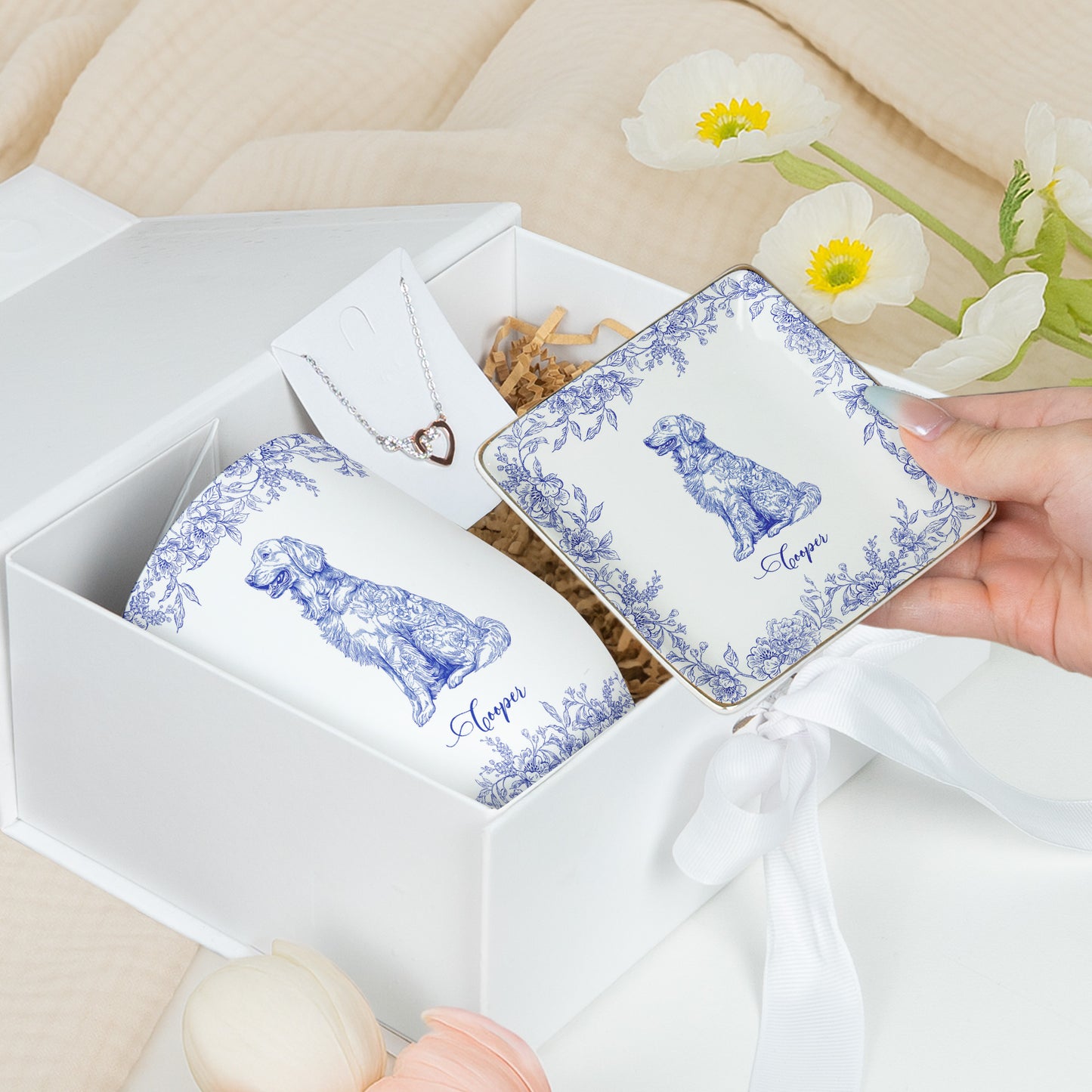 Dog Lover Gift Toile De Jouy French Style - Gift Box Set