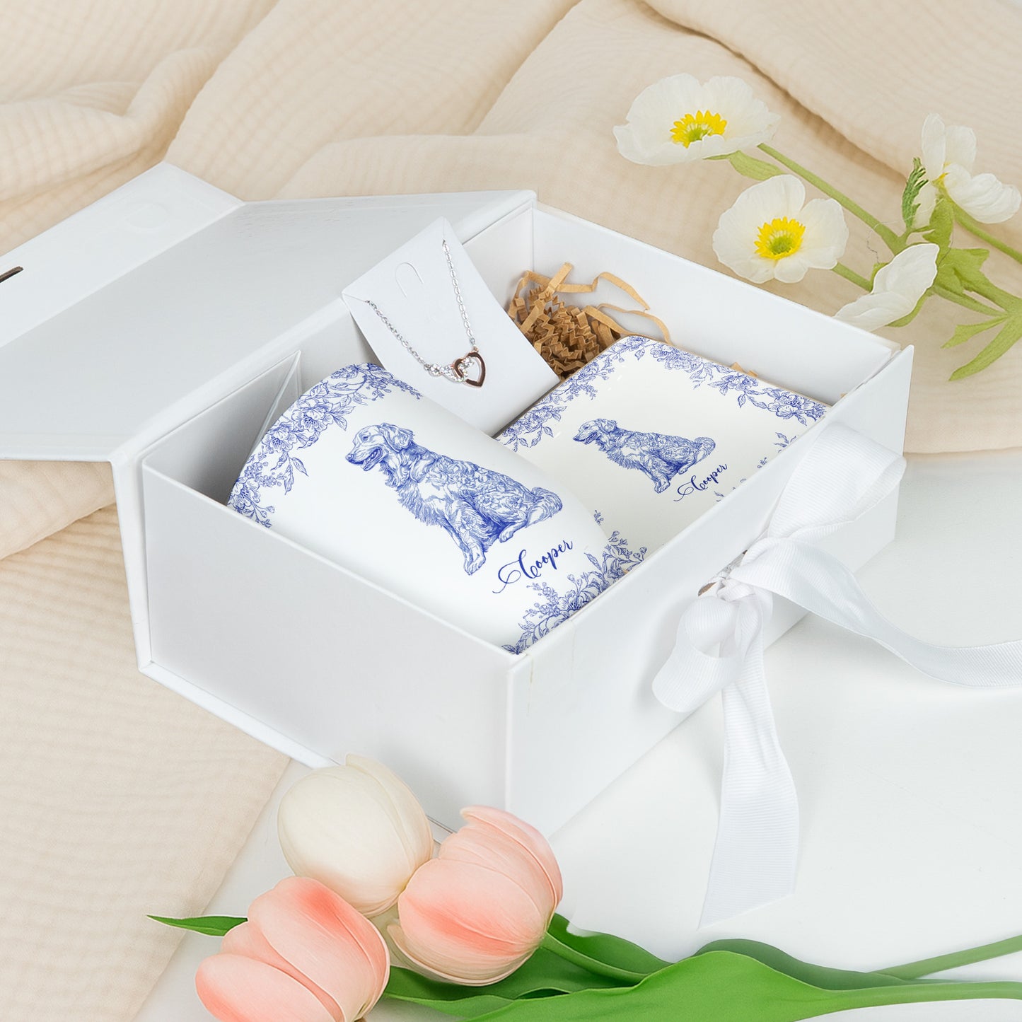 Dog Lover Gift Toile De Jouy French Style - Gift Box Set