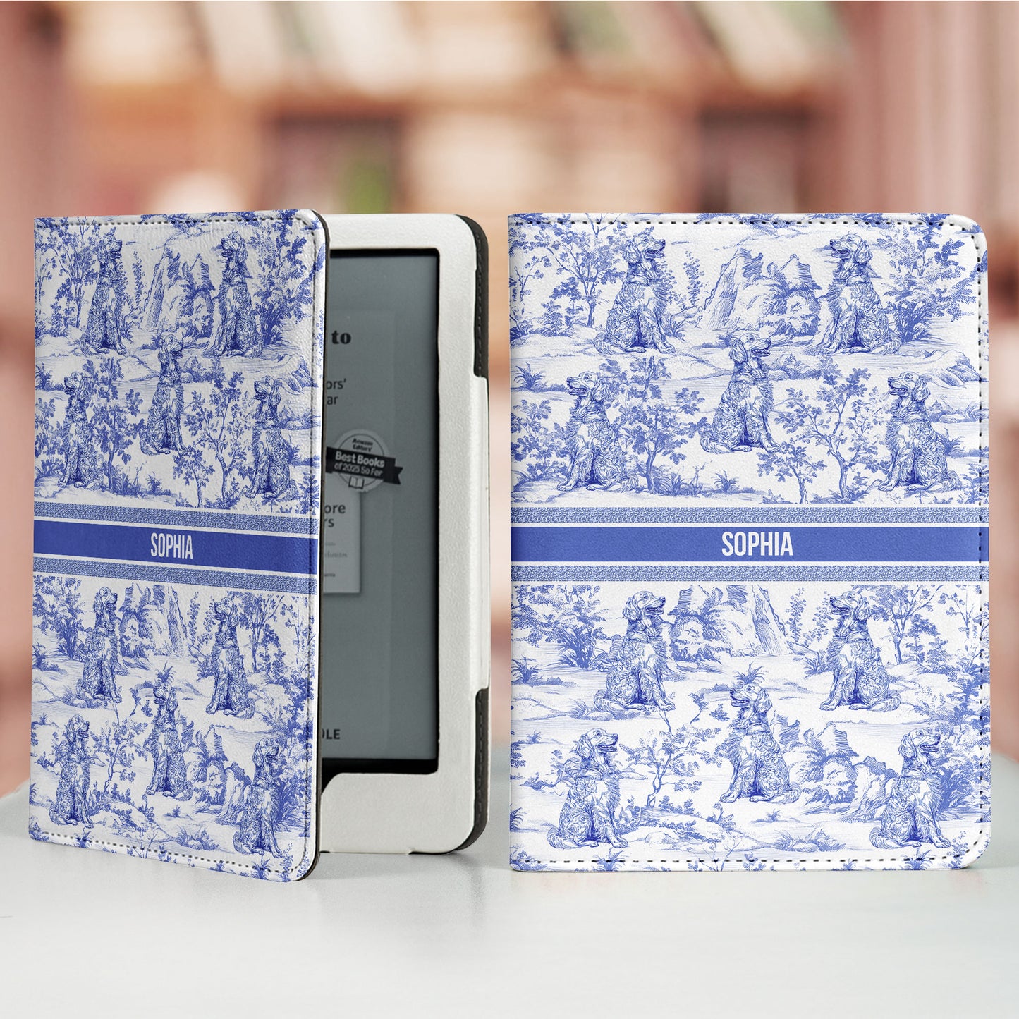 Dog Lover Gift Toile De Jouy Style - Personalized Kindle Paperwhite Case With Stand