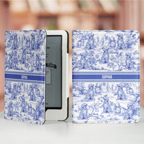 Dog Lover Gift Toile De Jouy Style - Personalized Kindle Paperwhite Case With Stand