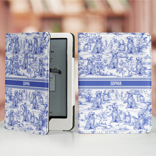 Dog Lover Gift Toile De Jouy Style - Personalized Kindle Paperwhite Case With Stand
