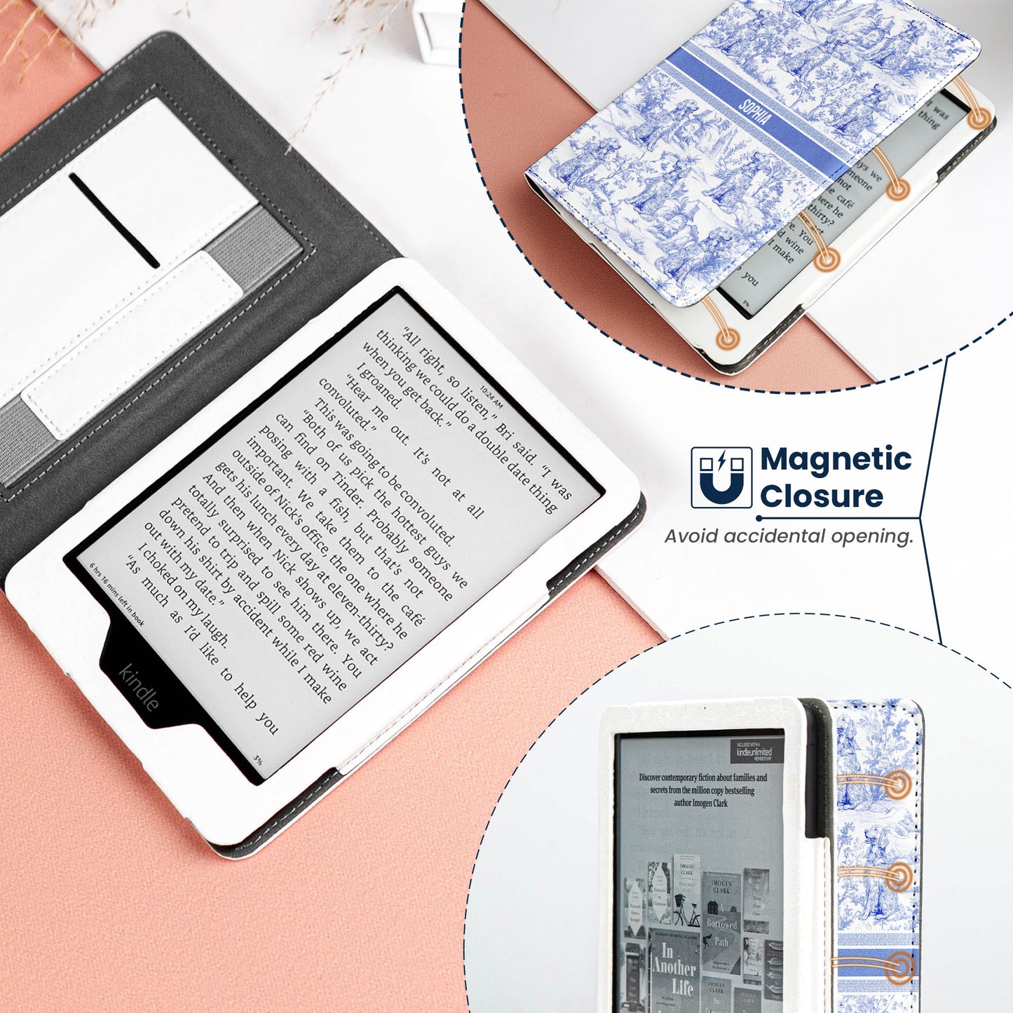 Dog Lover Gift Toile De Jouy Style - Personalized Kindle Paperwhite Case With Stand