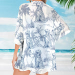 Dog Lover Gift Toile De Jouy Summer Beach French Style - Personalized Kimono Cover Up